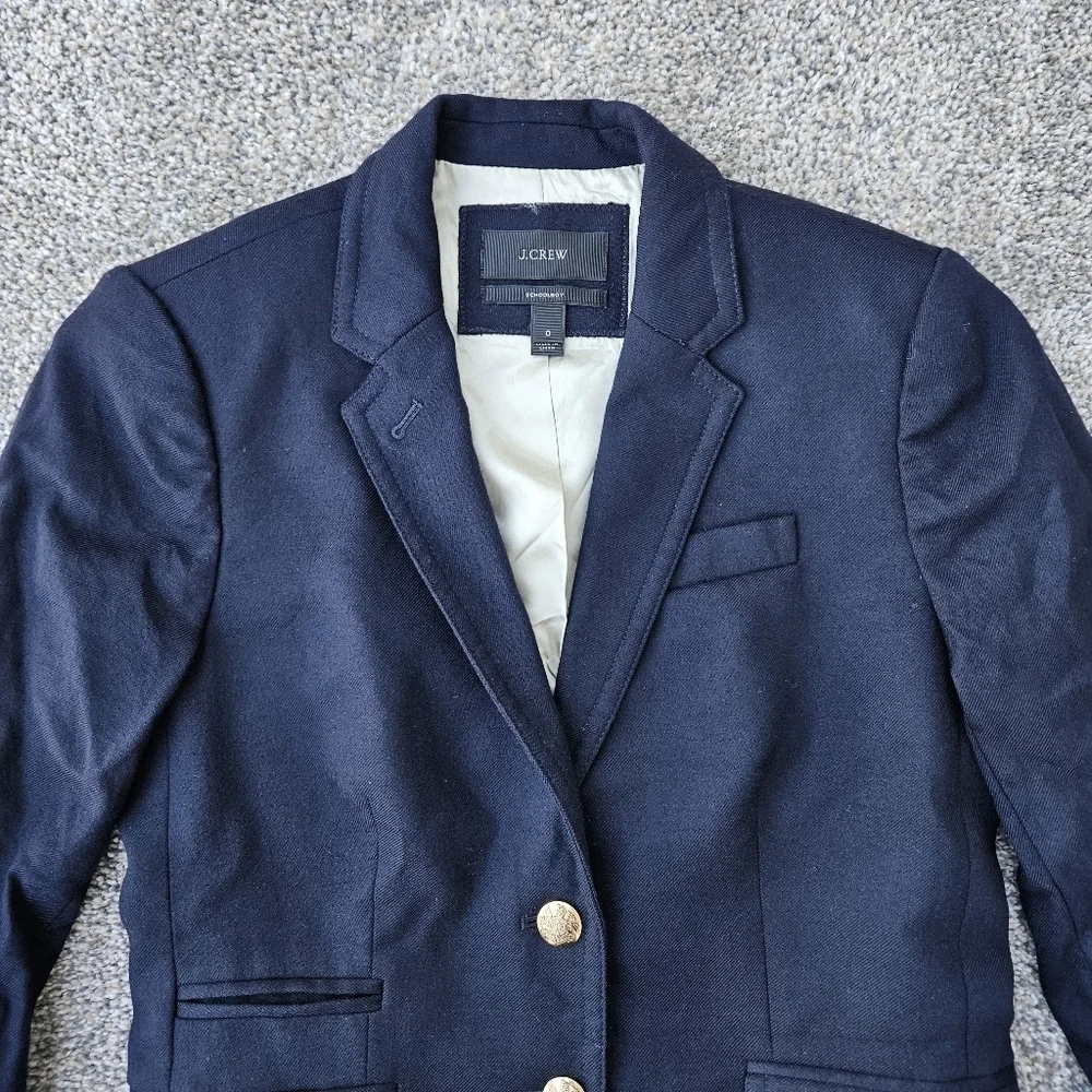 J. Crew Schoolboy Blazer Wool Double Pocket Navy Blue Gold Buttons Jacket Size 0